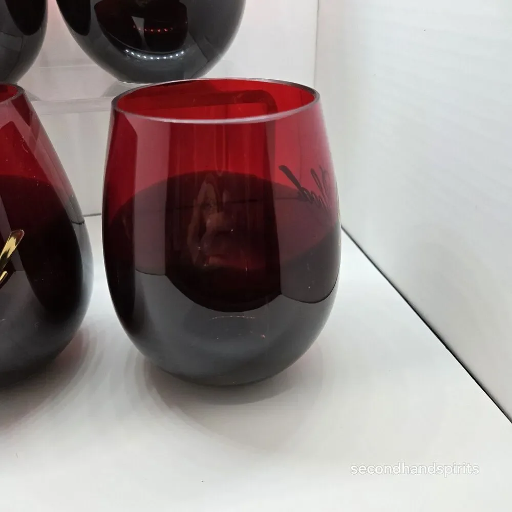 Set of 4 Halloween Blood Stemless Wine Glasses Red Black Ombre Gold Script